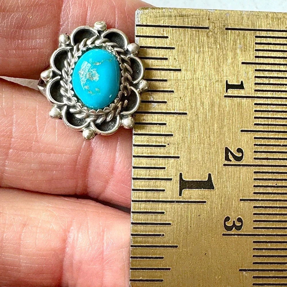 Navajo Flower Ring Turquoise Sz 7 Sterling Silver Signed Morgan Native Amer